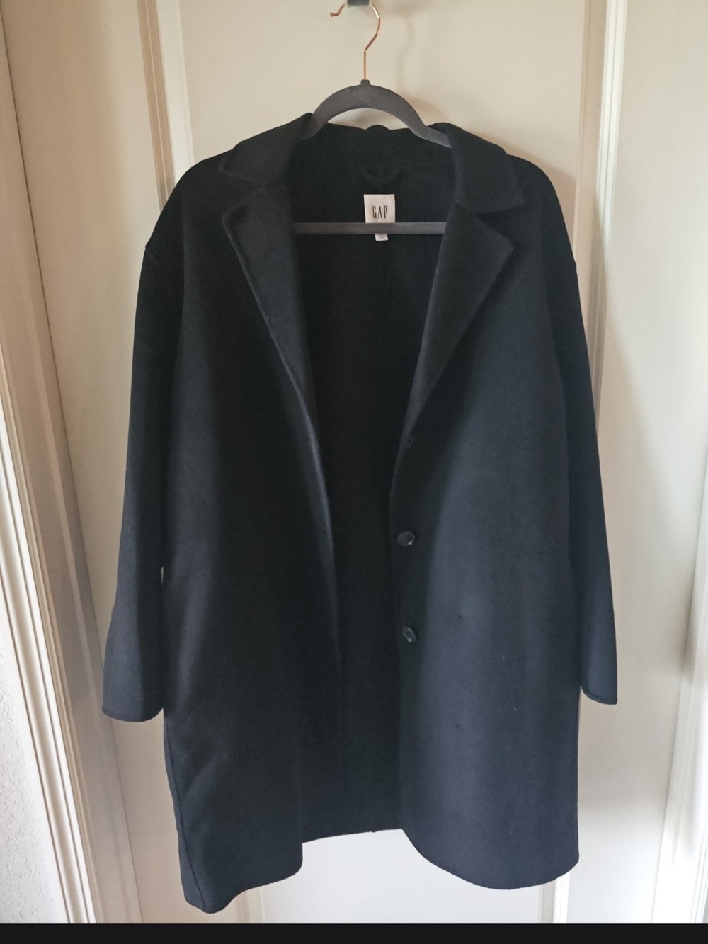 GAP Womens Black Wool-Blend Two Button Car Coat